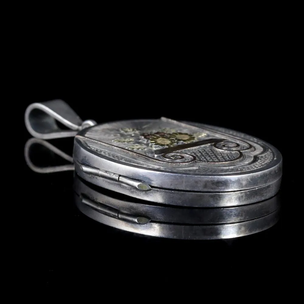 Antique Victorian Motifs Silver Locket Dated Birmingham 1882