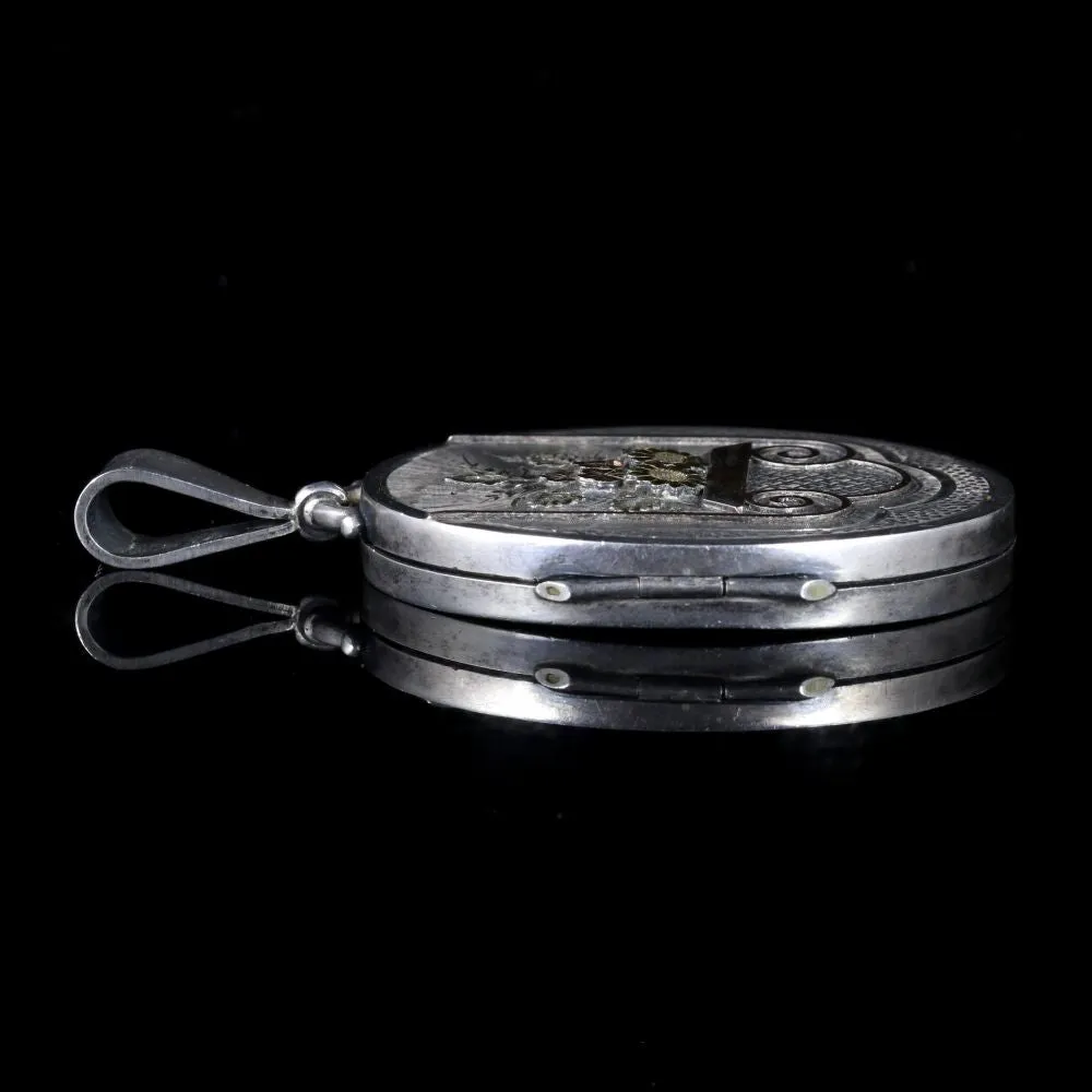 Antique Victorian Motifs Silver Locket Dated Birmingham 1882