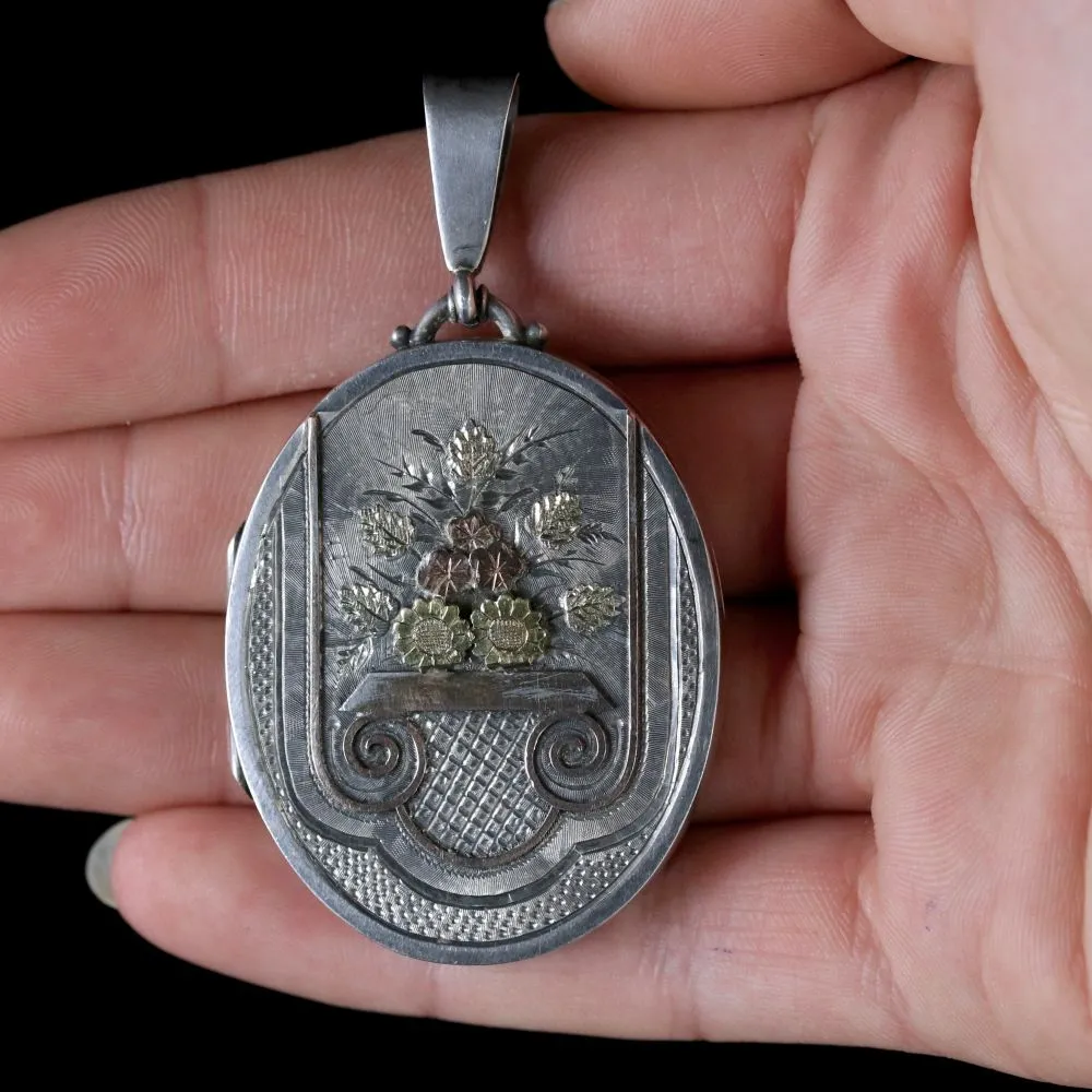 Antique Victorian Motifs Silver Locket Dated Birmingham 1882