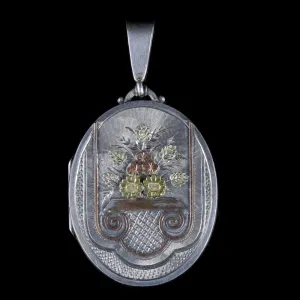 Antique Victorian Motifs Silver Locket Dated Birmingham 1882