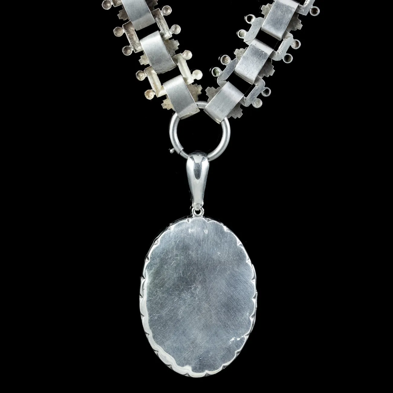 Antique Victorian Silver Floral Locket And Collar Necklace Dated 1884