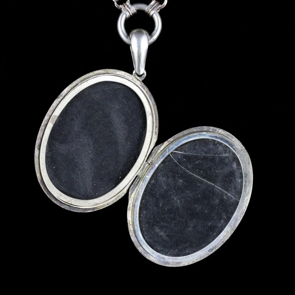 Antique Victorian Silver Gold Bird Locket And Collar