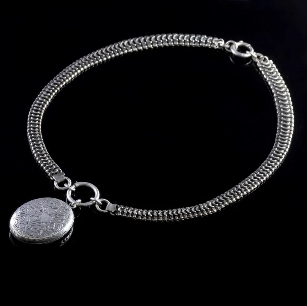Antique Victorian Sterling Silver Locket Collar Circa 1900