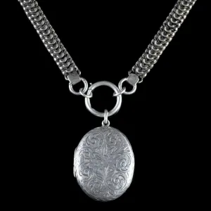 Antique Victorian Sterling Silver Locket Collar Circa 1900