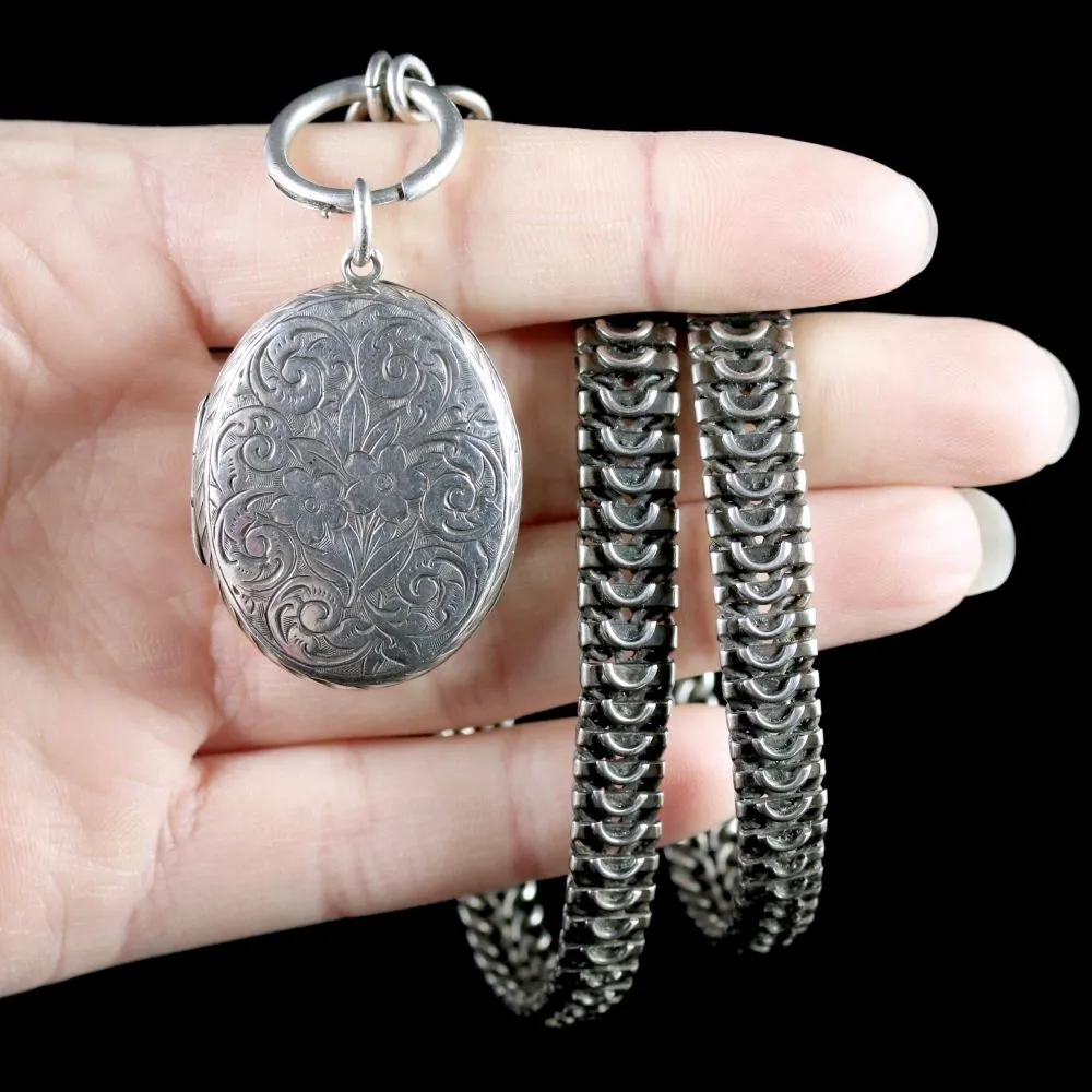 Antique Victorian Sterling Silver Locket Collar Circa 1900
