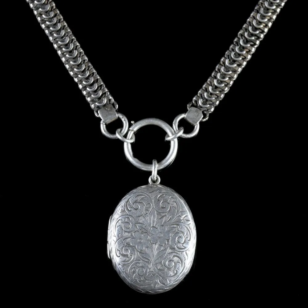 Antique Victorian Sterling Silver Locket Collar Circa 1900
