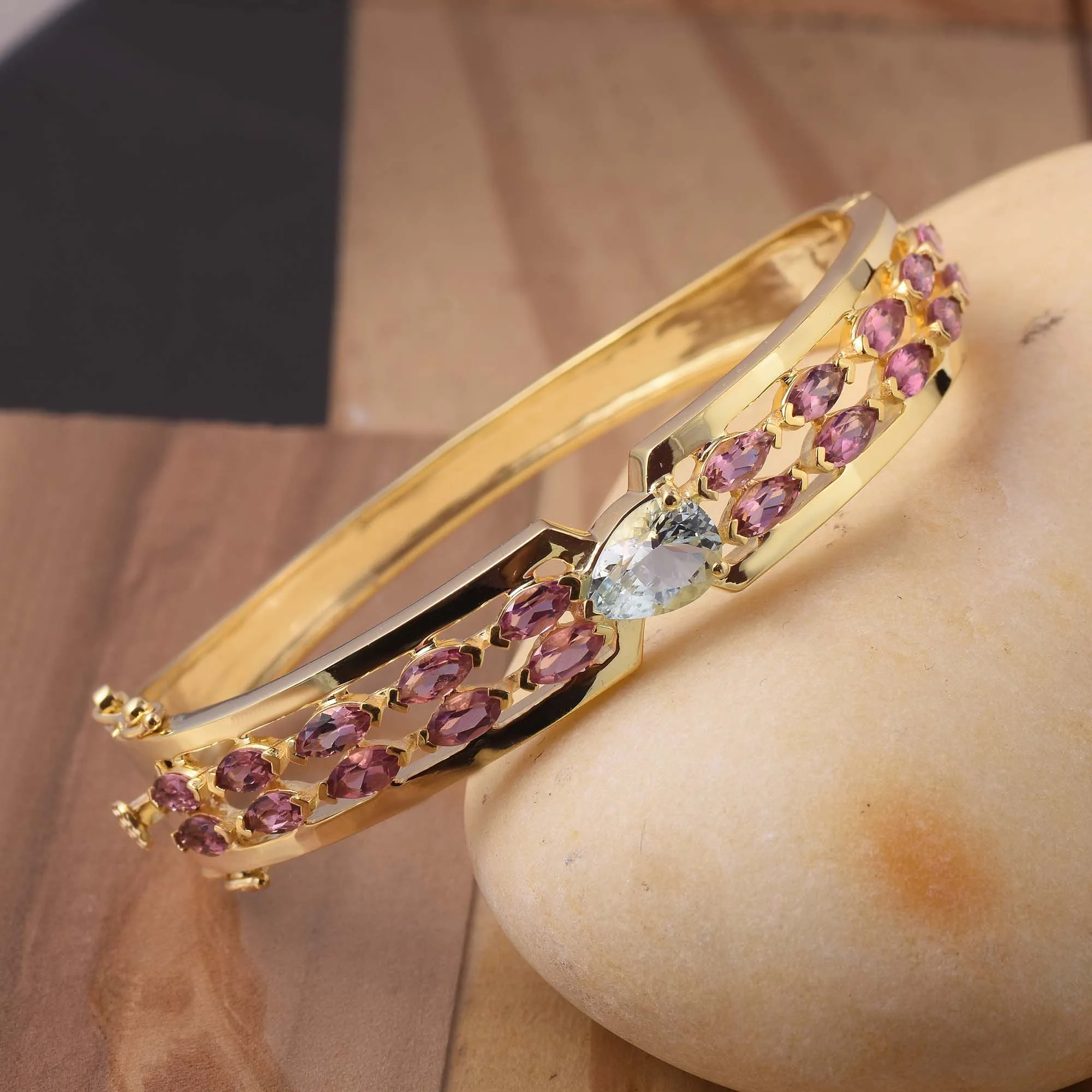 Aquamarine Double Layer Tourmaline Bangles Bracelet