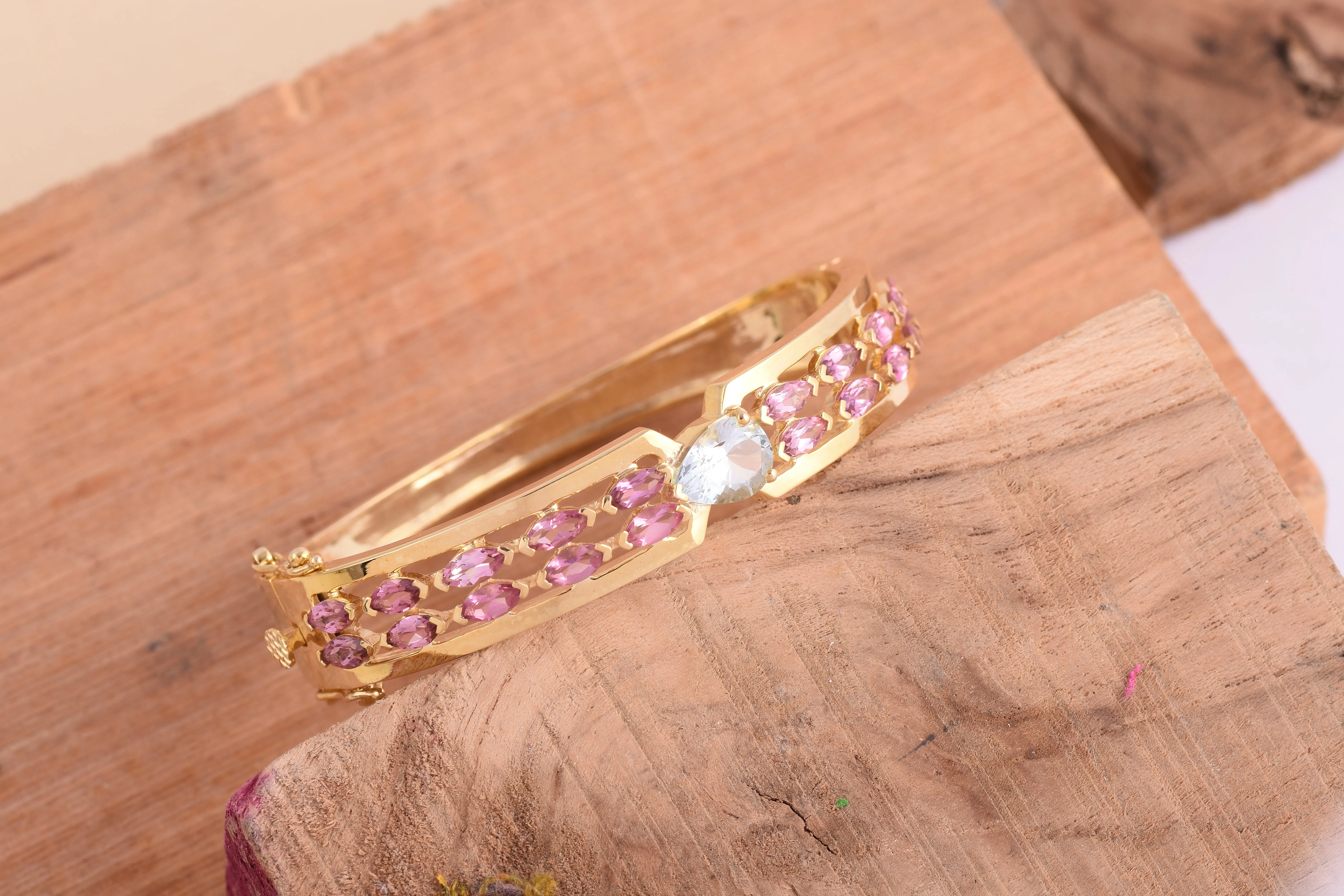 Aquamarine Double Layer Tourmaline Bangles Bracelet