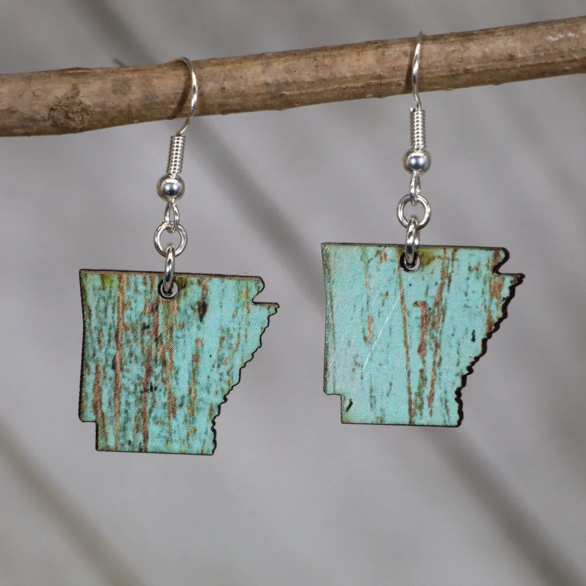 Arkansas State Turquoise Woodgrain Wooden Dangle Earrings by Cate's Concepts, LLC