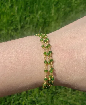 AVF Gold Filled Chrome Diopside, Moss Aqua, Peridot, Kyanite, & Quartz Triple Strand Bracelet (SI3668)