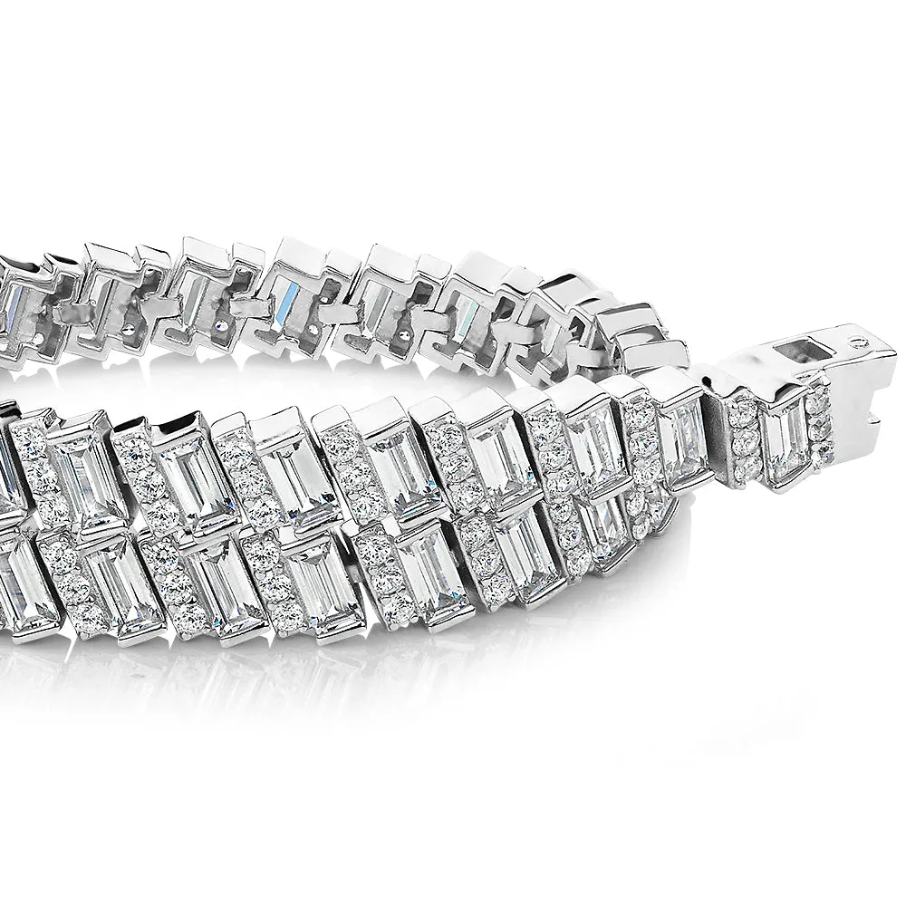 Baguette and Round Brilliant tennis bracelet with 7.95 carats* of diamond simulants in sterling silver