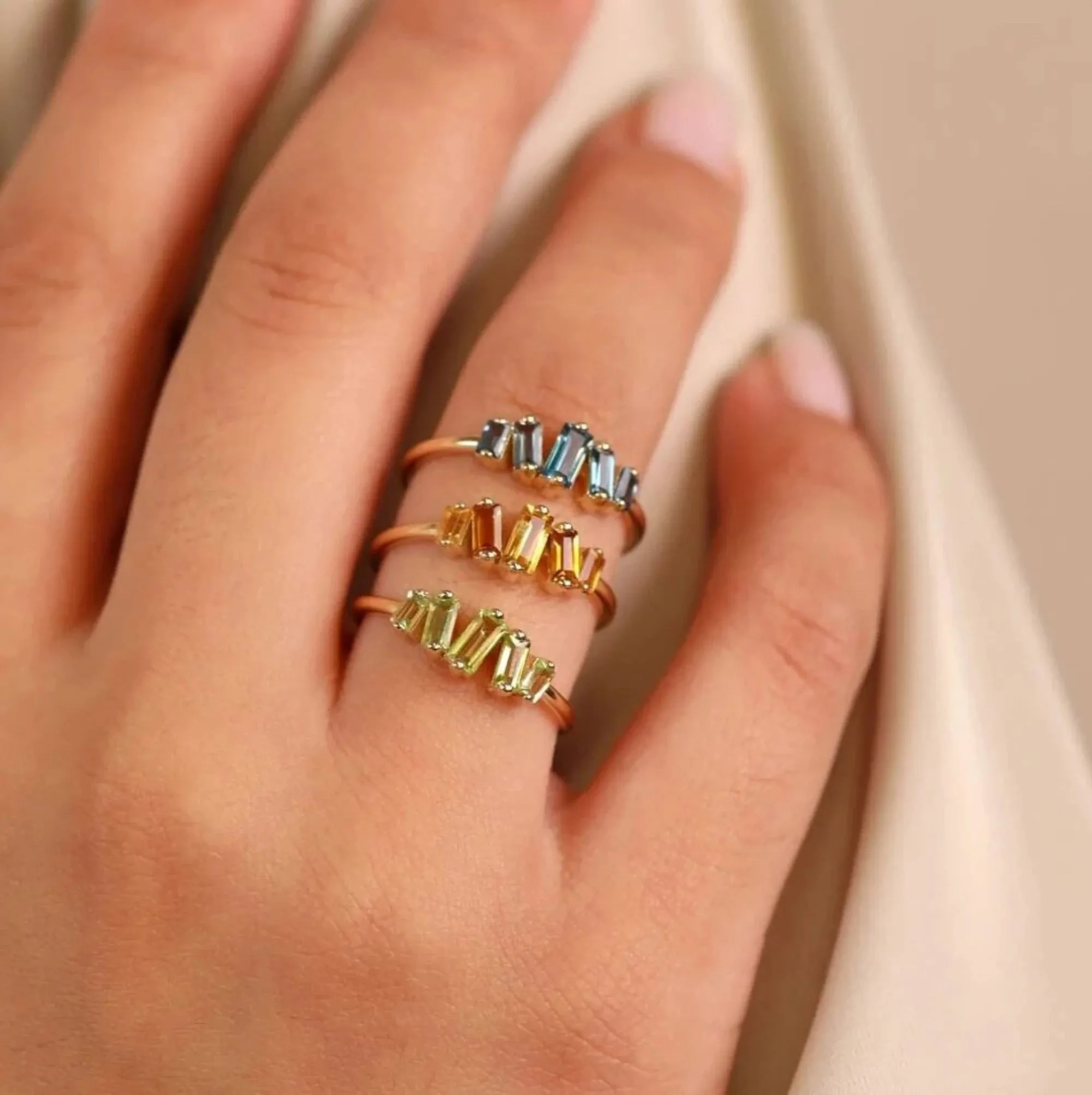 Baguette Peridot Cluster Ring, Lupita