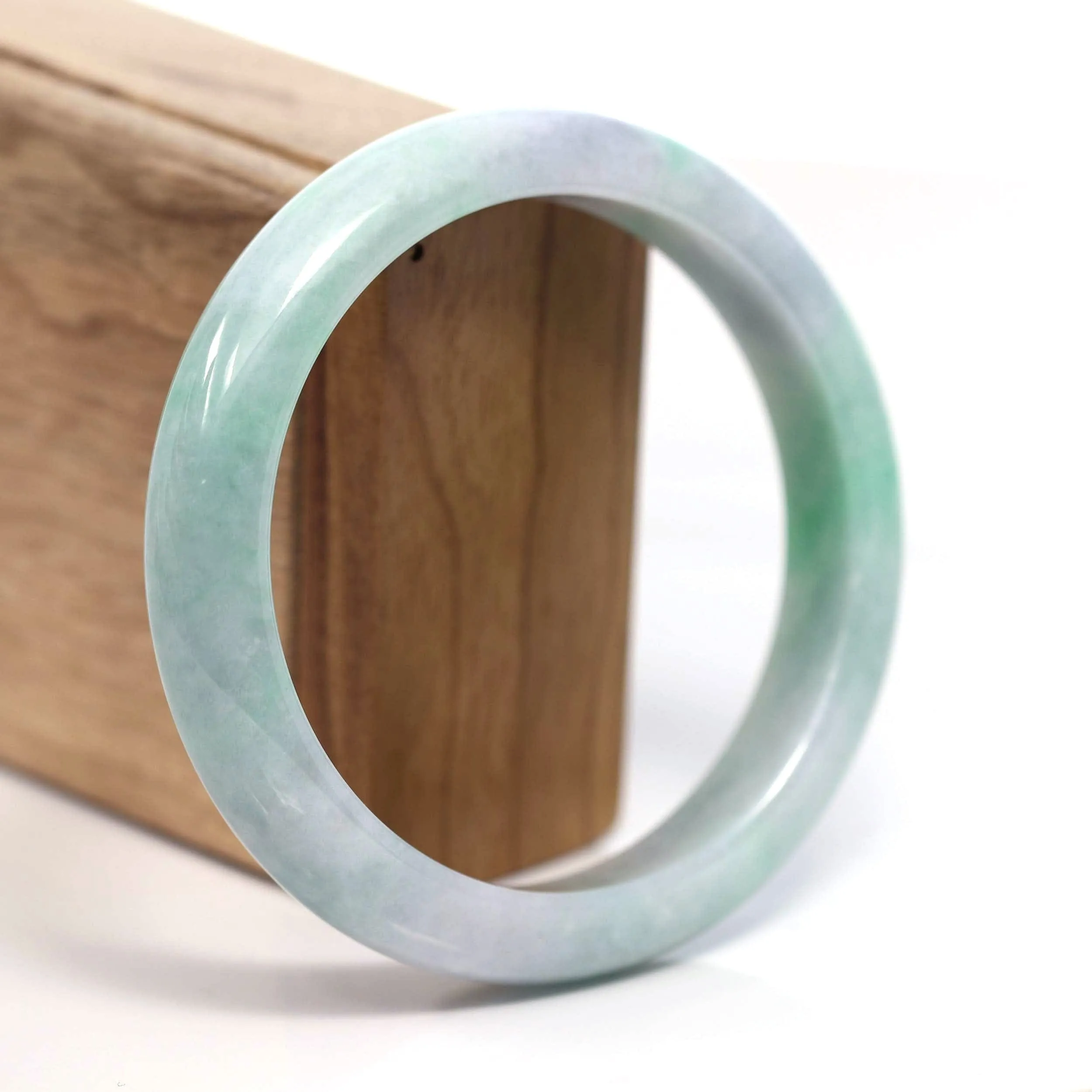 Baikalla Genuine White & Green Burmese Jadeite Jade Bangle Bracelet (62.53mm) #T219