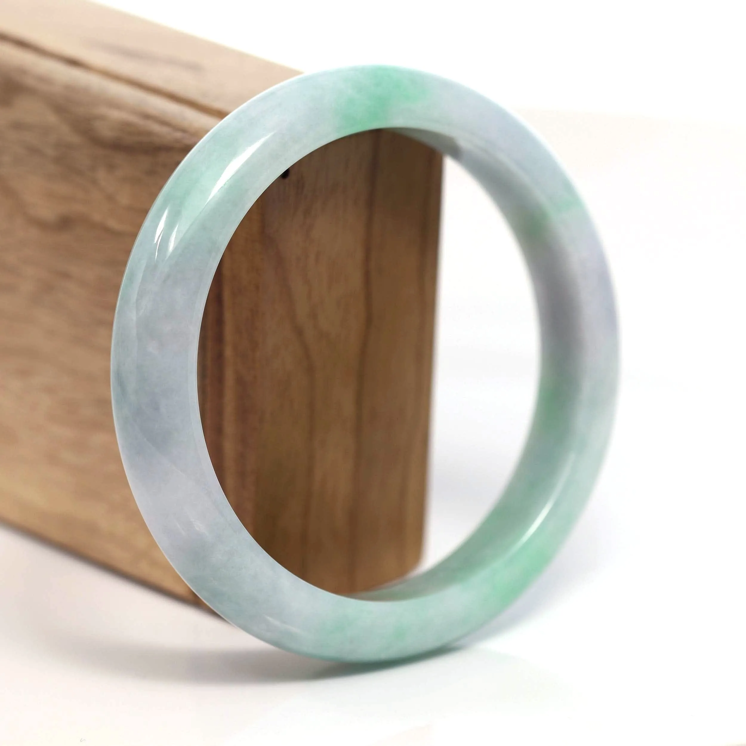 Baikalla Genuine White & Green Burmese Jadeite Jade Bangle Bracelet (62.53mm) #T219