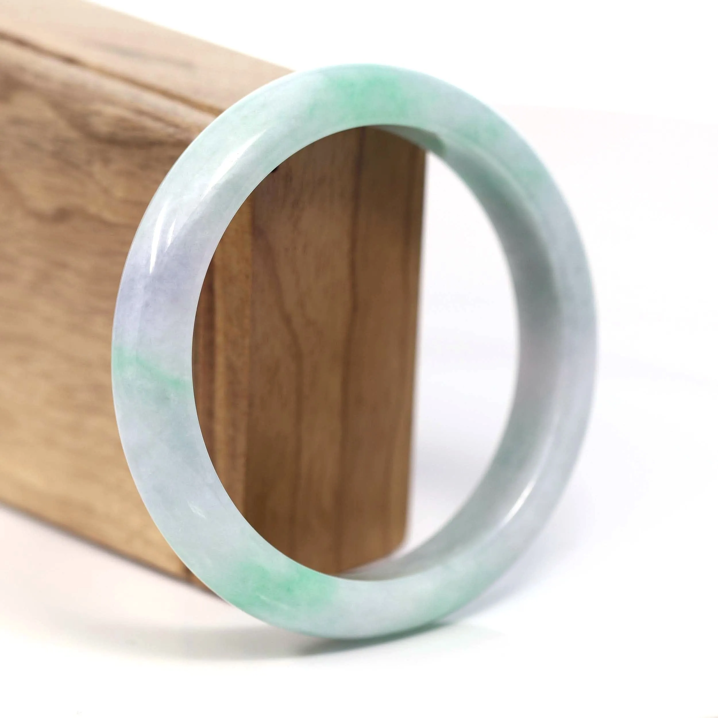 Baikalla Genuine White & Green Burmese Jadeite Jade Bangle Bracelet (62.53mm) #T219