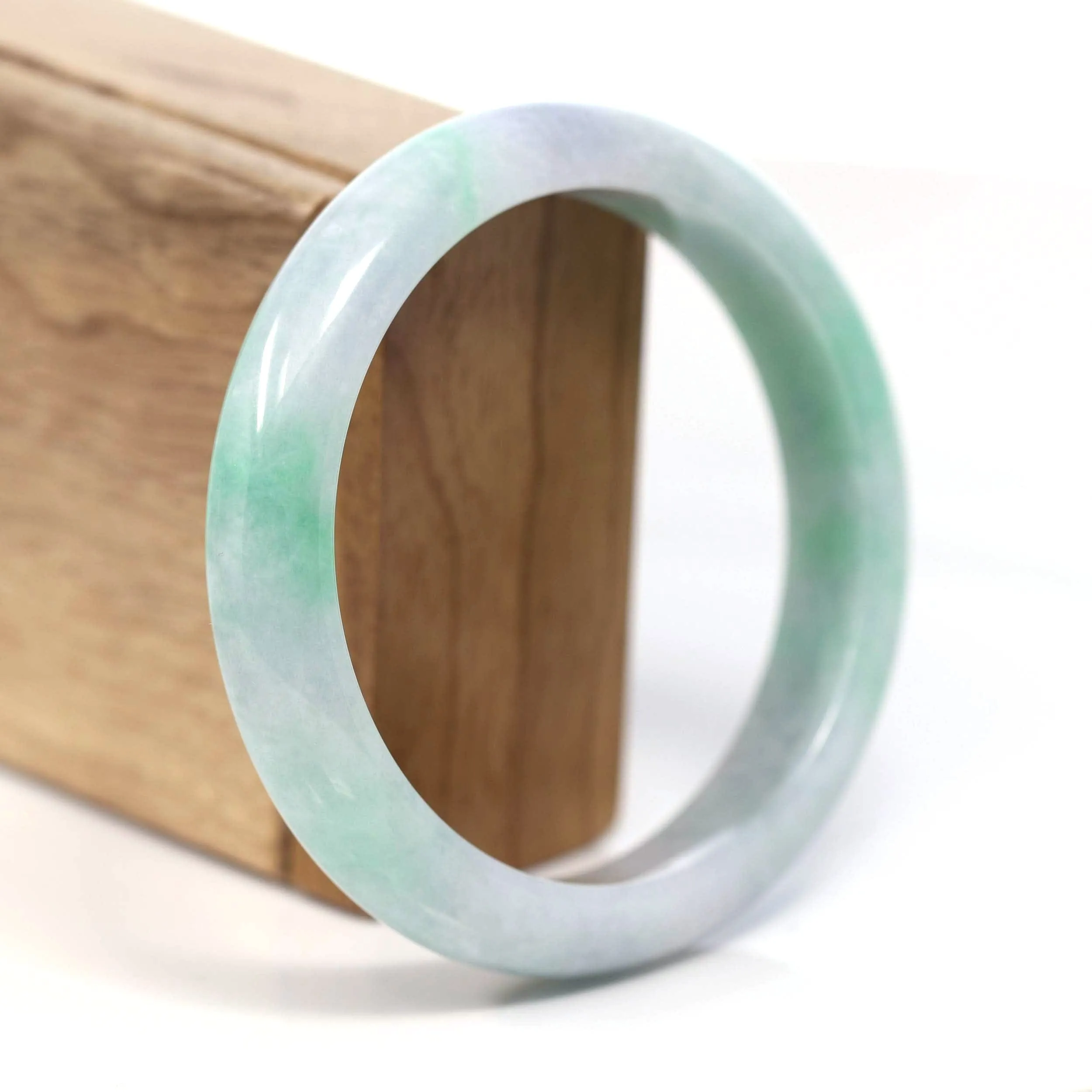 Baikalla Genuine White & Green Burmese Jadeite Jade Bangle Bracelet (62.53mm) #T219