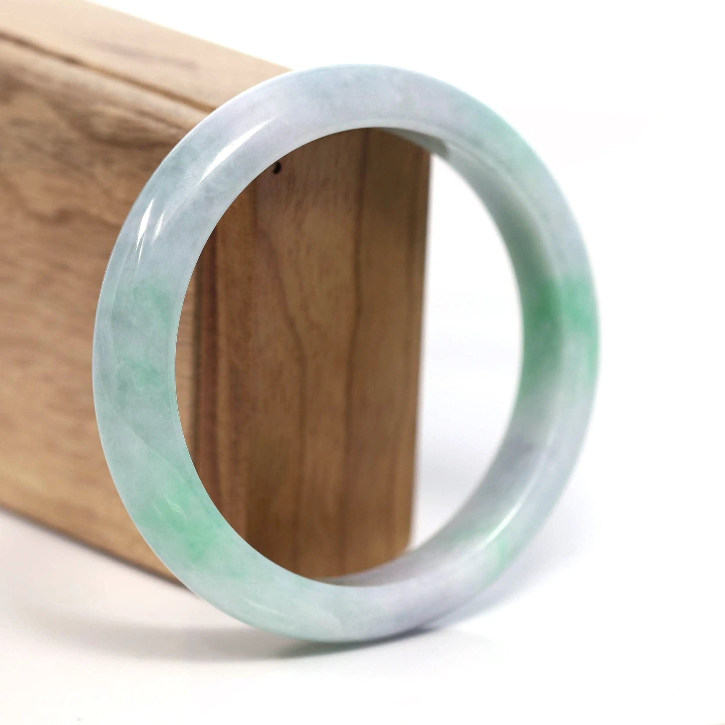 Baikalla Genuine White & Green Burmese Jadeite Jade Bangle Bracelet (62.53mm) #T219
