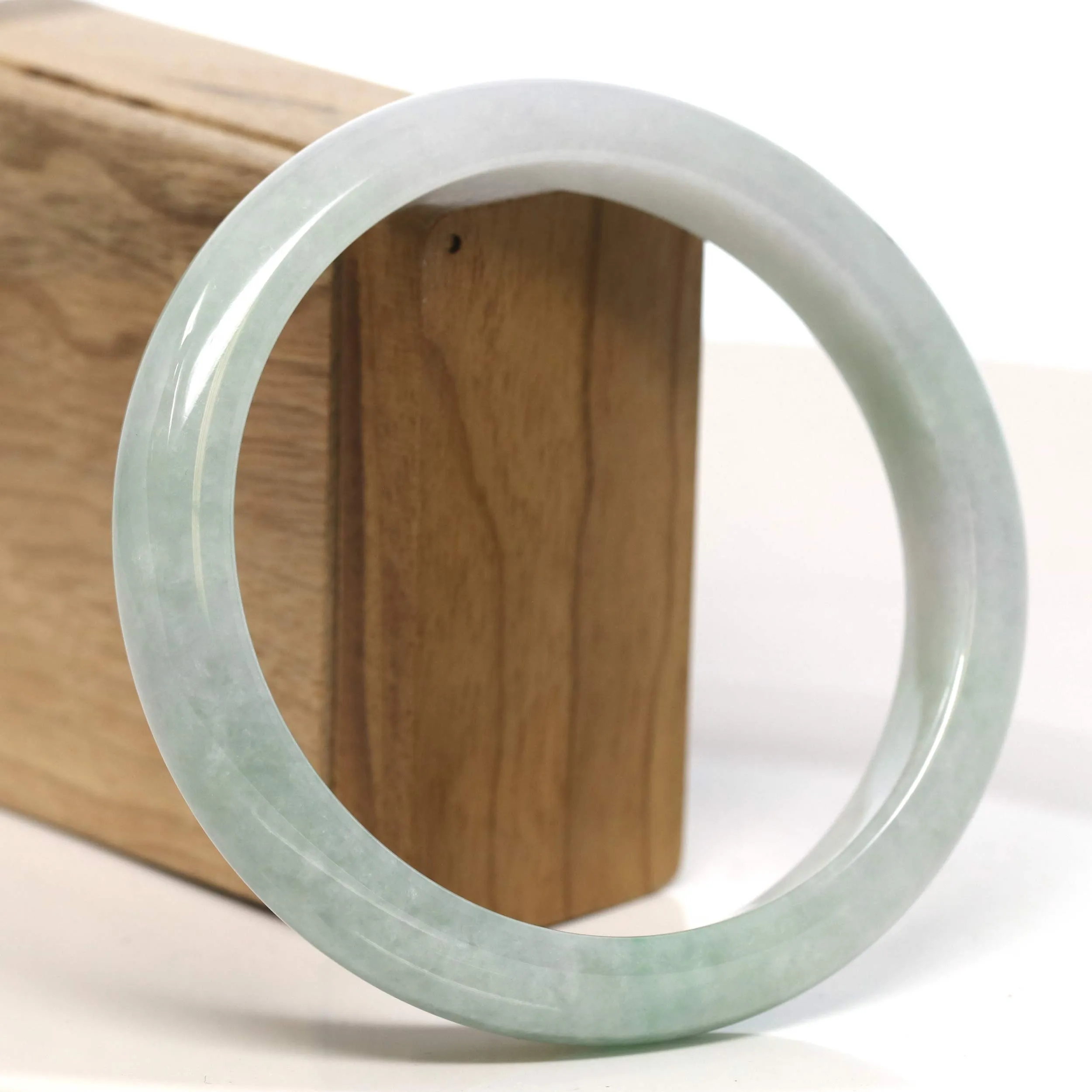 Baikalla "Half Round" Light Green Lavender Jadeite Jade Bangle Bracelet (66.3 mm) #T446