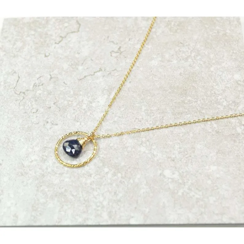 Blue Sapphire Hoop Necklace