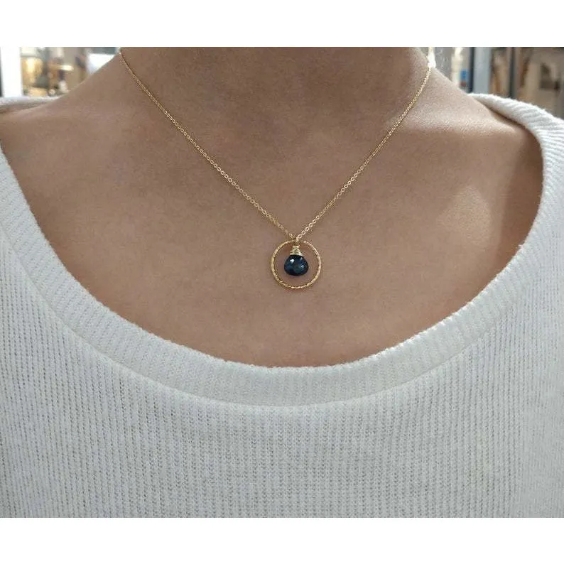 Blue Sapphire Hoop Necklace