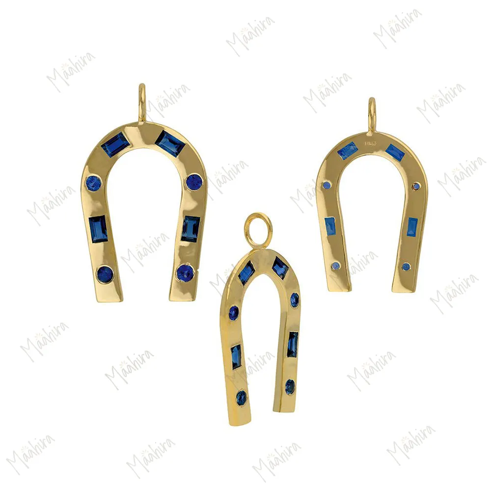 Blue Sapphire Horse Shoe Charm