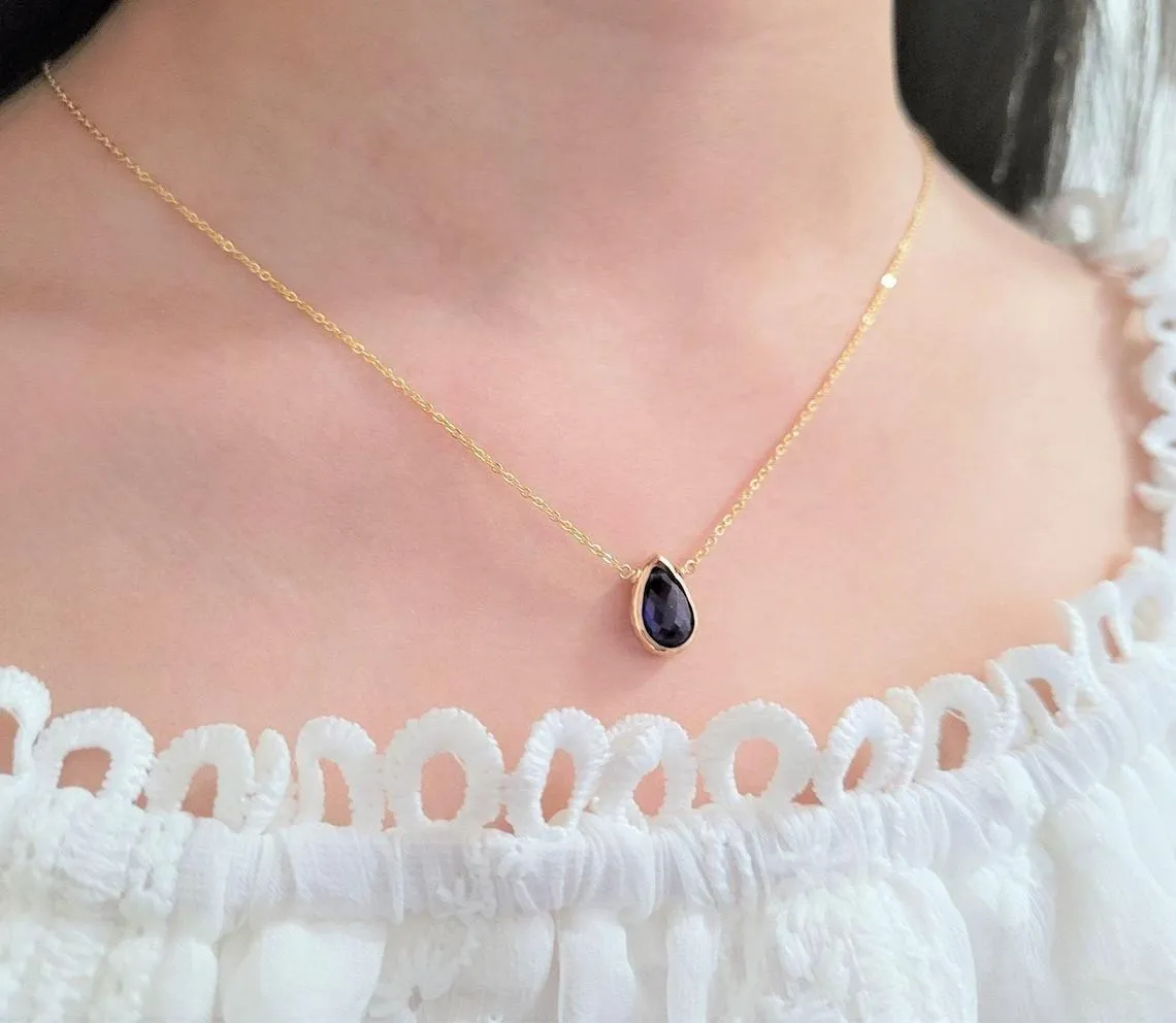 Blue Sapphire Pear Briolette Pendant Necklace