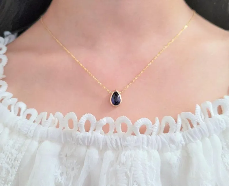 Blue Sapphire Pear Briolette Pendant Necklace