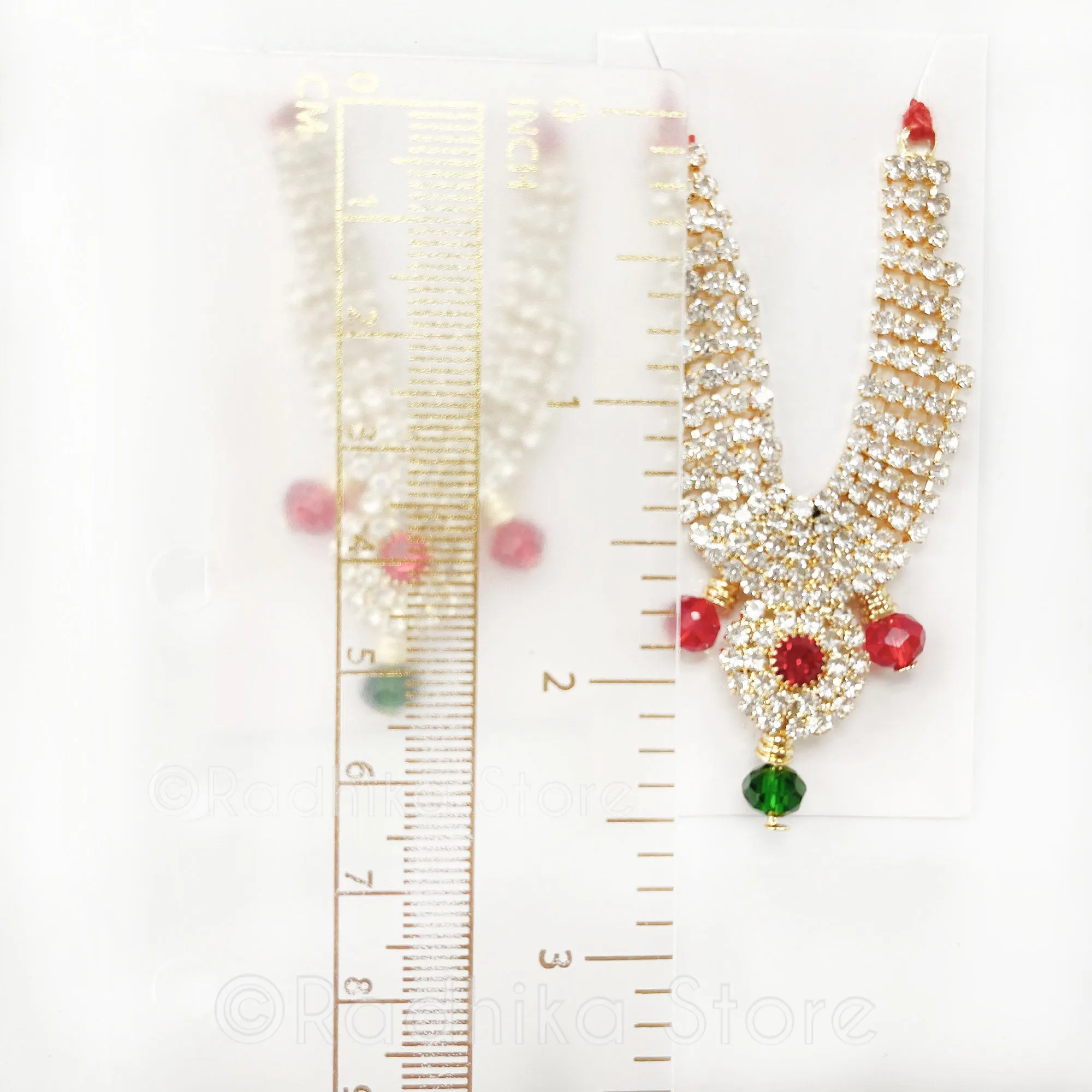 Braj Mandala- Ruby- Diamond - Rhinestone Deity Necklace-Choose Size