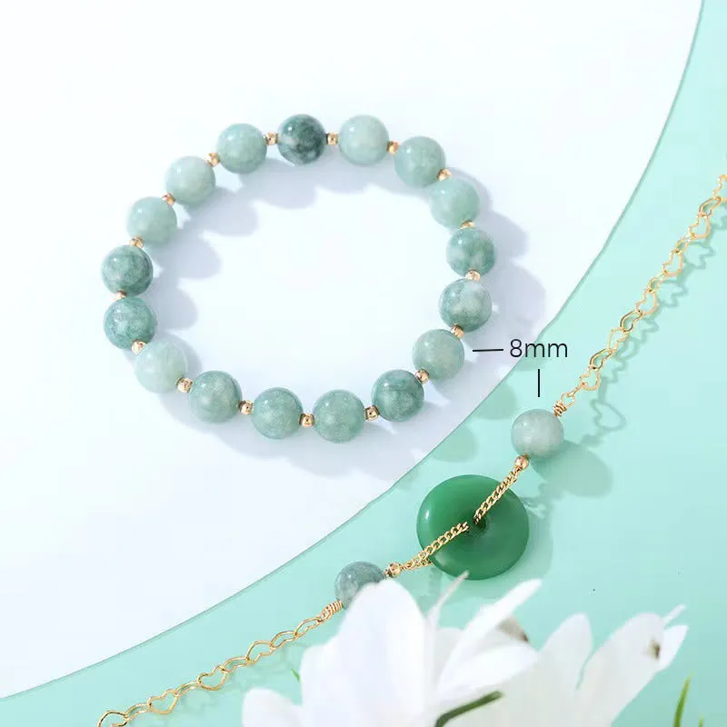Buddha Stones 2Pcs Round Jade Peace Buckle Prosperity Luck Bracelet