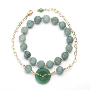 Buddha Stones 2Pcs Round Jade Peace Buckle Prosperity Luck Bracelet