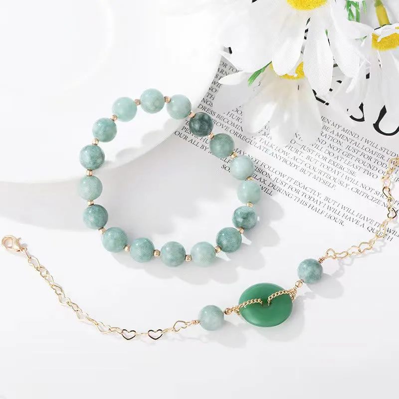 Buddha Stones 2Pcs Round Jade Peace Buckle Prosperity Luck Bracelet