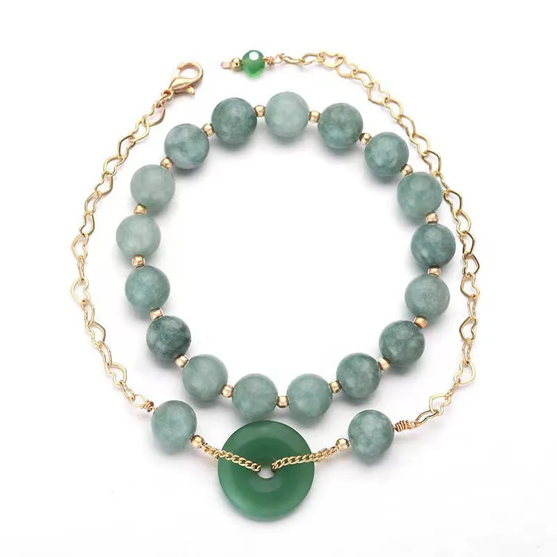 Buddha Stones 2Pcs Round Jade Peace Buckle Prosperity Luck Bracelet