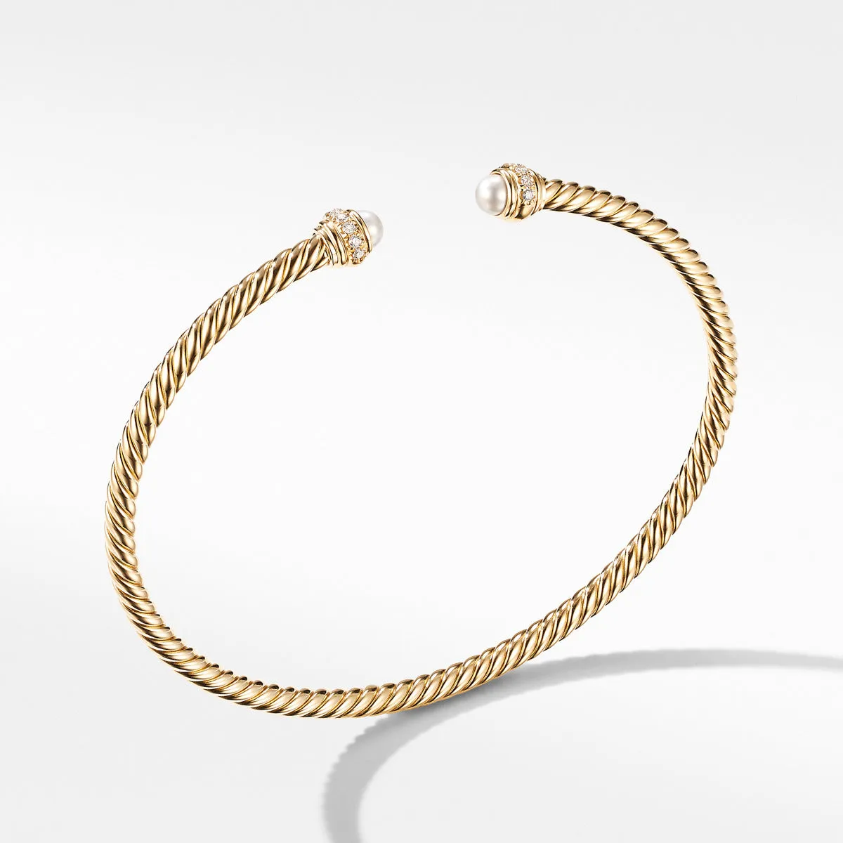Cable Spira Bracelet in 18K Yellow Gold with Pearls and Diamonds