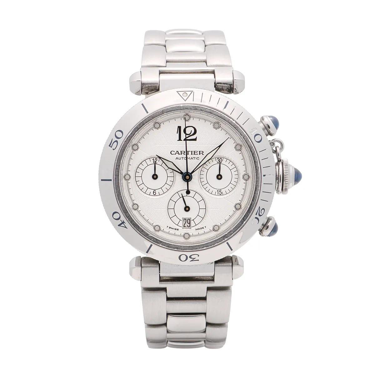 Cartier Pasha Chronograph Stainless Steel Silver Dial 38mm Automatic 2113 (Preowned)