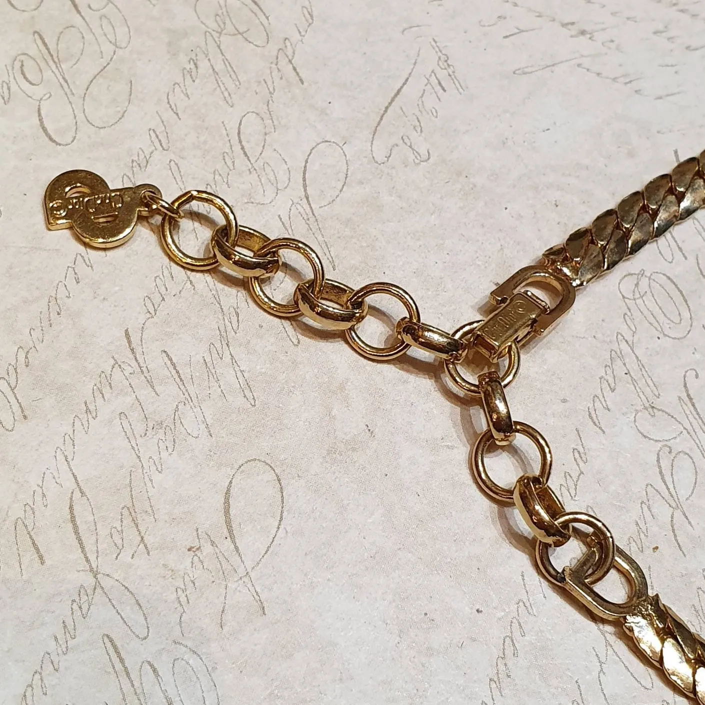 Christian Dior Vintage Necklace Gold Crystal Red Black