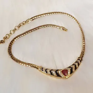 Christian Dior Vintage Necklace Gold Crystal Red Black