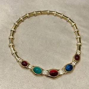 Ciner ruby emerald sapphire glass necklace
