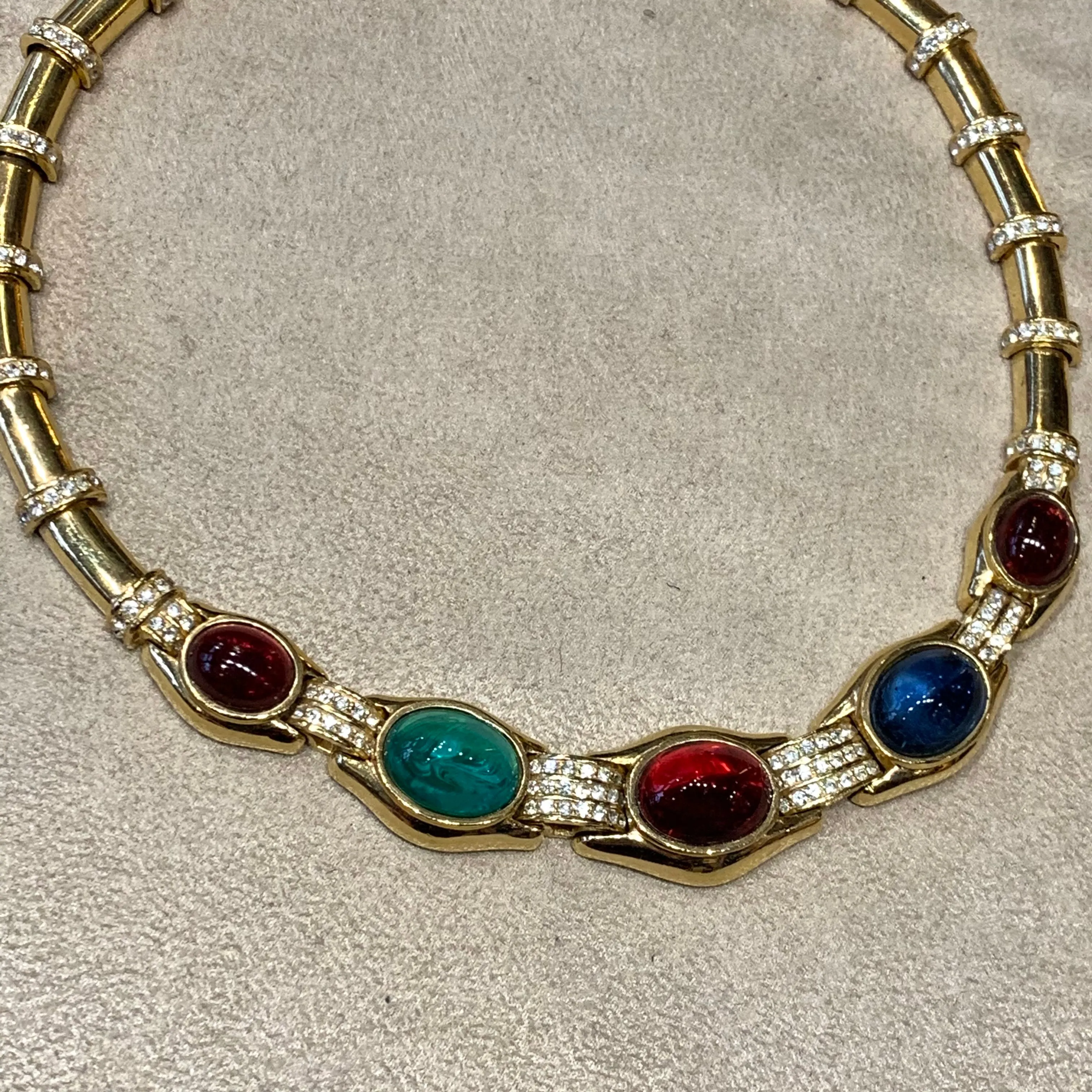 Ciner ruby emerald sapphire glass necklace