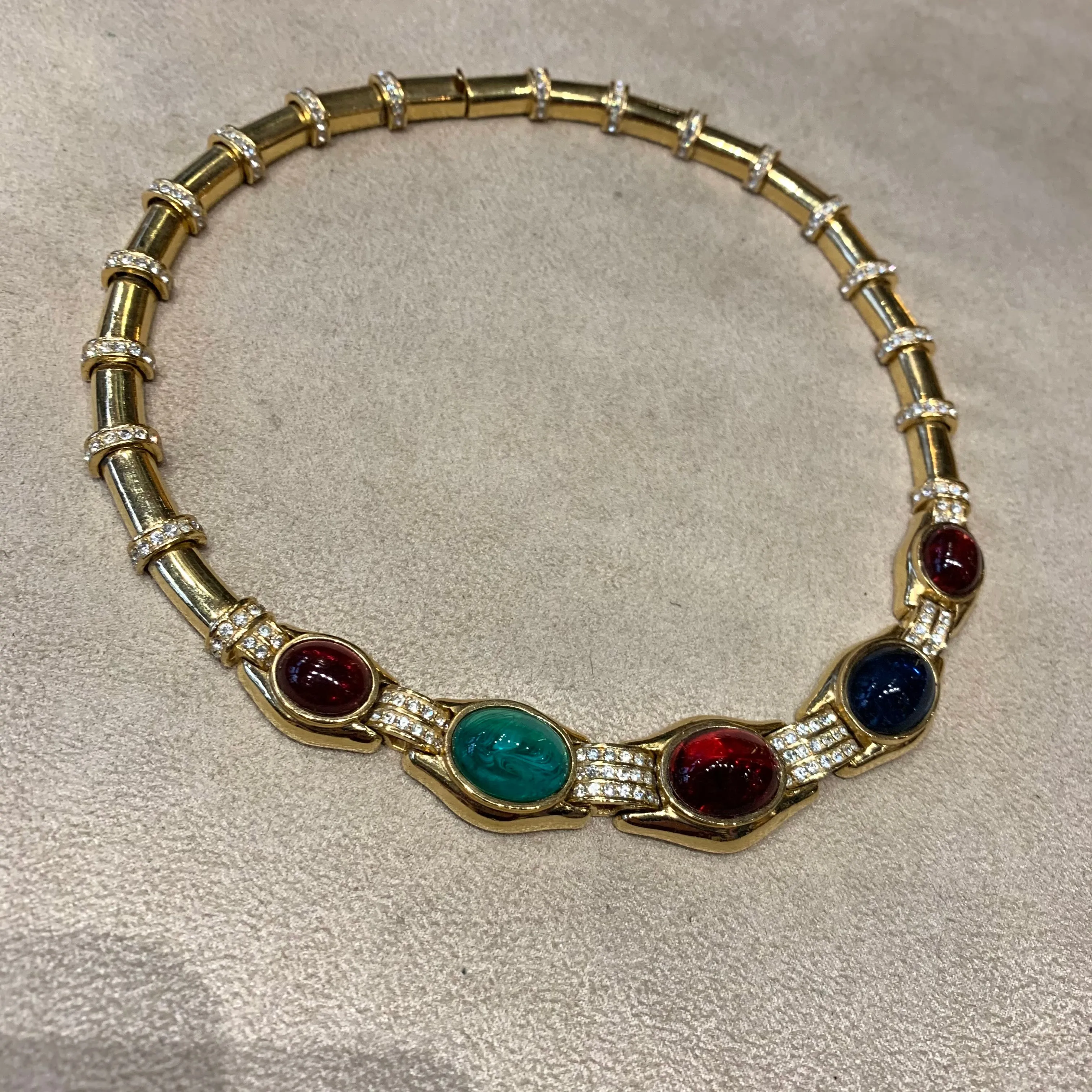 Ciner ruby emerald sapphire glass necklace