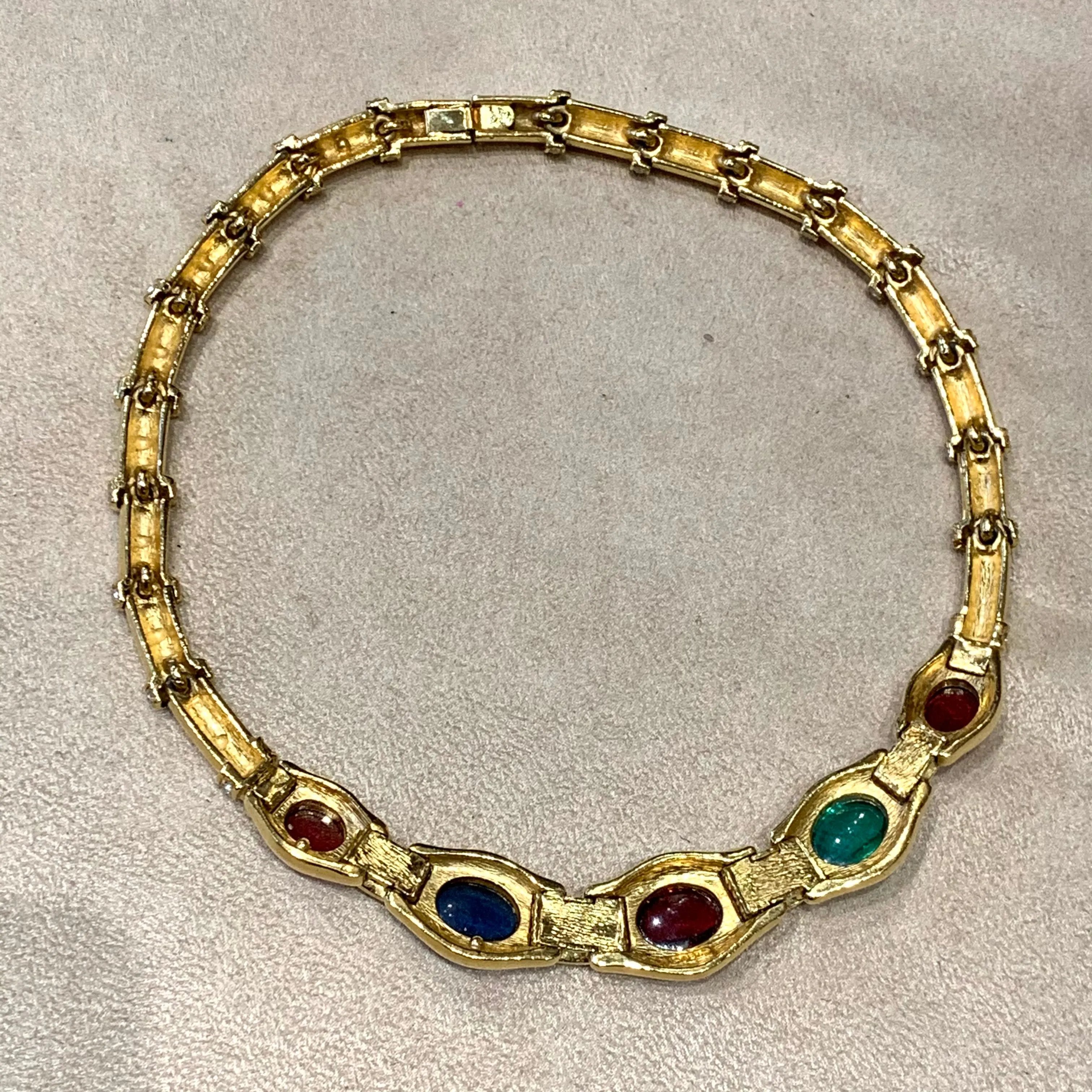 Ciner ruby emerald sapphire glass necklace