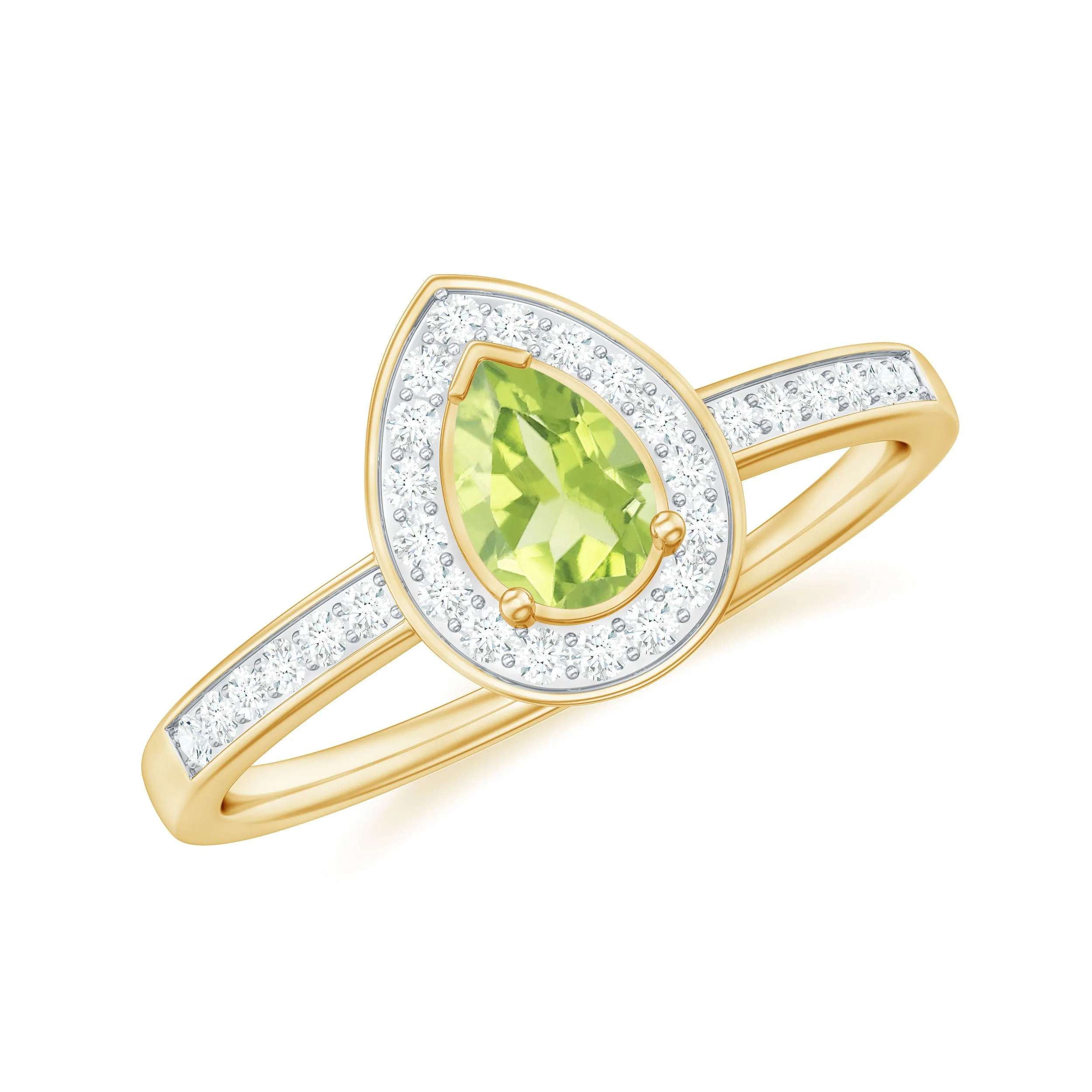 Classic Peridot and Diamond Halo Engagement Ring