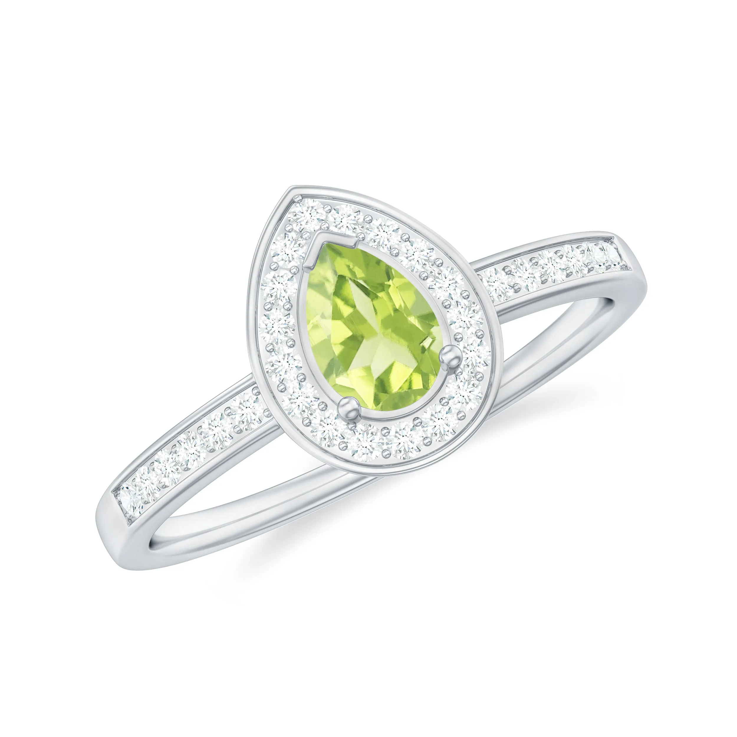 Classic Peridot and Diamond Halo Engagement Ring