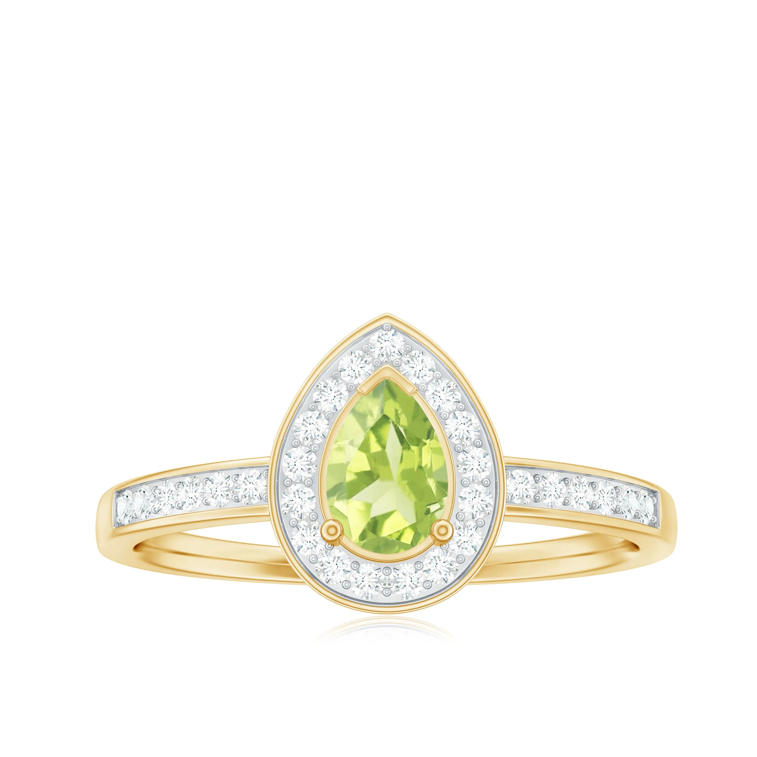Classic Peridot and Diamond Halo Engagement Ring