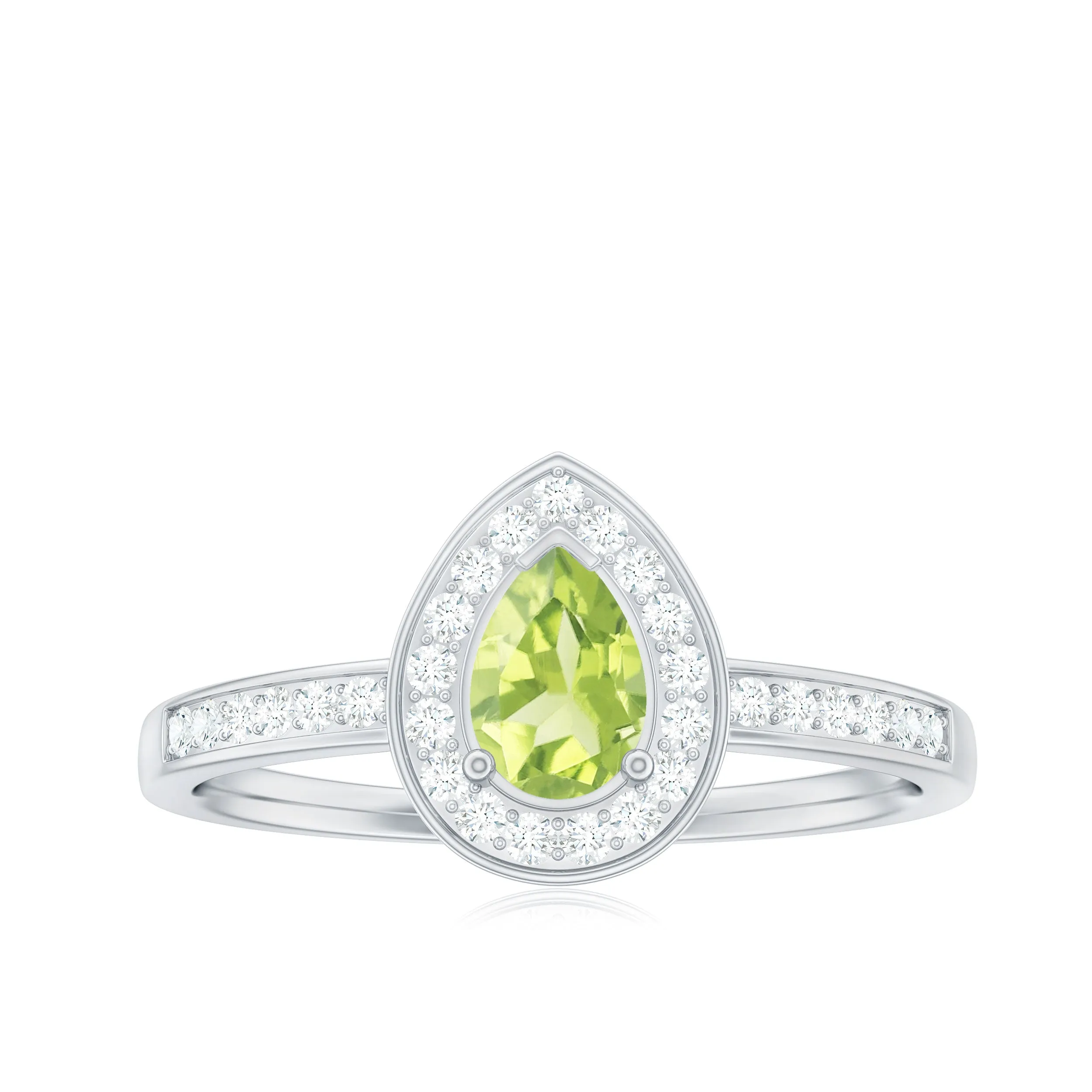 Classic Peridot and Diamond Halo Engagement Ring