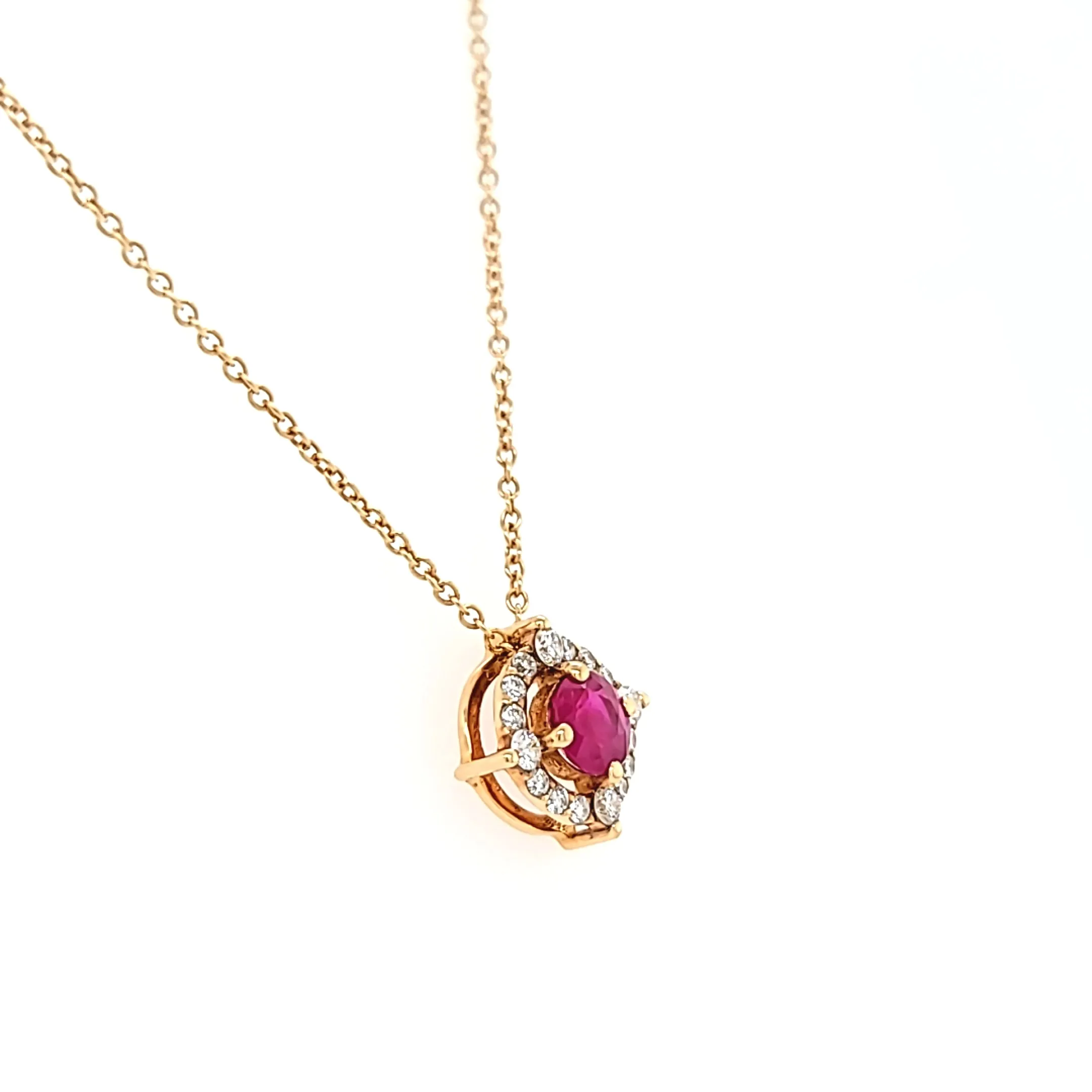 CLEARANCE - 14k Yellow Gold Round Ruby & Diamond Necklace (I7518)