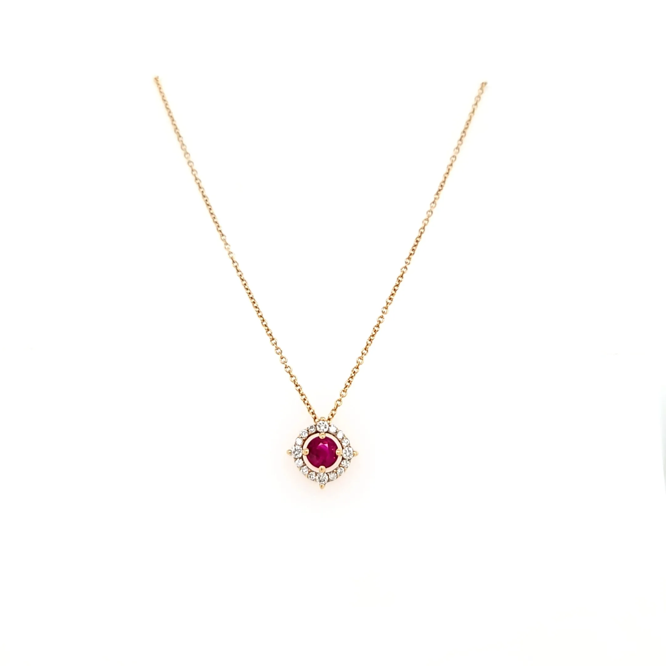 CLEARANCE - 14k Yellow Gold Round Ruby & Diamond Necklace (I7518)