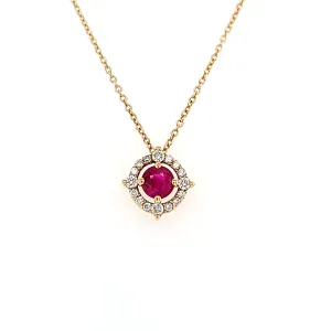CLEARANCE - 14k Yellow Gold Round Ruby & Diamond Necklace (I7518)