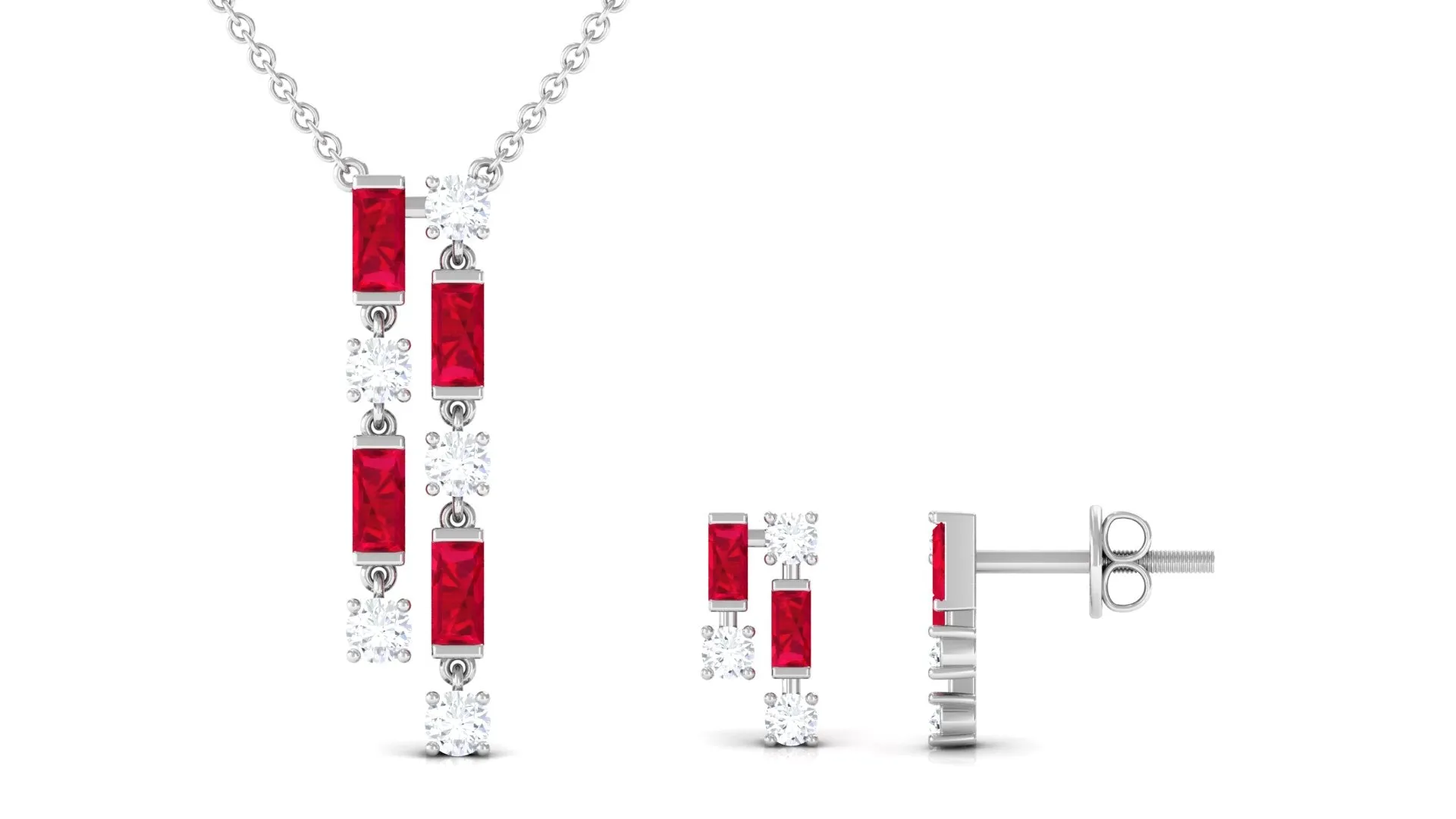 Created Ruby and Diamond Dangle Jewelry Set