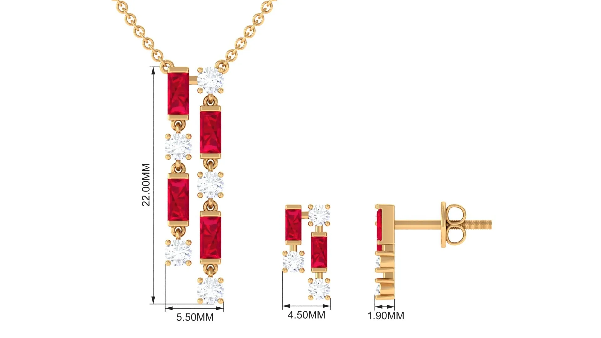 Created Ruby and Diamond Dangle Jewelry Set