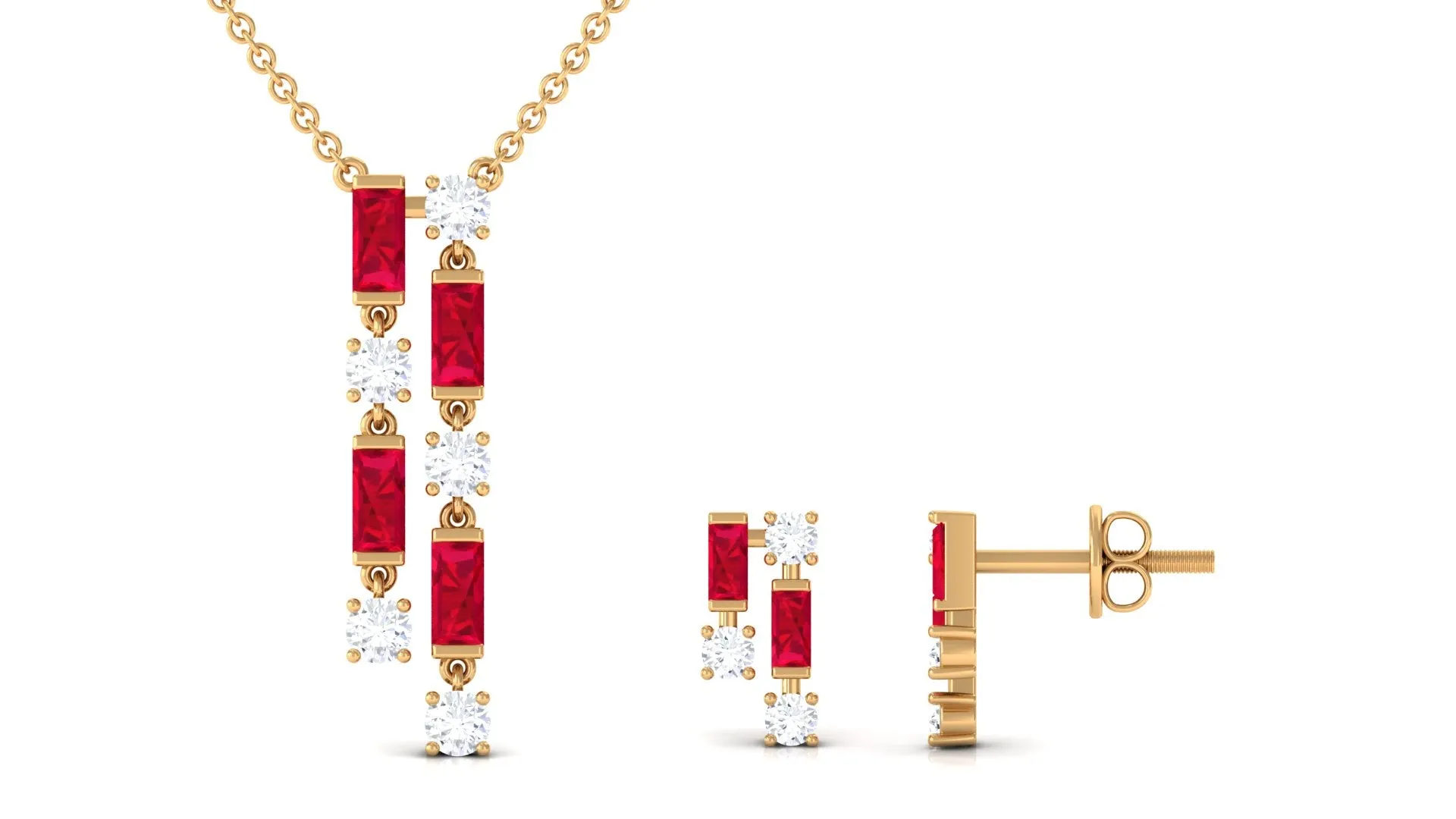 Created Ruby and Diamond Dangle Jewelry Set